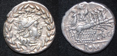 RR Gellius 138 BCE AR Den Roma wreath Mars fem captive Quad S 109 Cr 232-1 Obv-Rev.jpg
