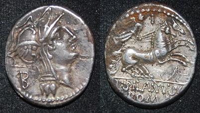 RR Junius Silanus 91 BCE Roma B behind Biga I above S 225 Cr337-3.jpg