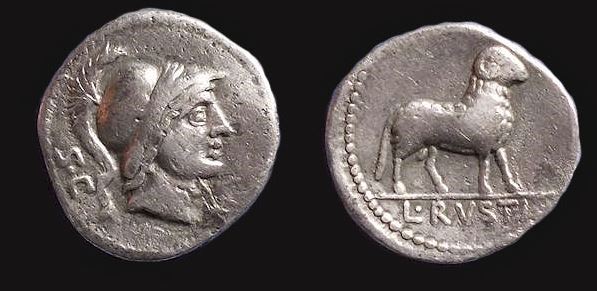 RR L Rustius 76 BCE AR Den 19mm 3.6g Mars SC Rome - Ram L RVSTI Cr 389-1 Sear 320.JPG