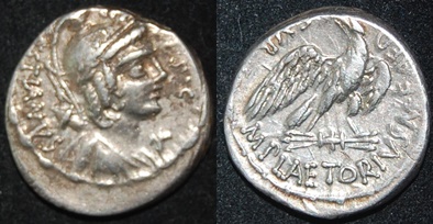 RR Plaetorius Cest 67 BC AR Den Helmeted Diety quivr cornu S-C Eagle tbolt S 349 Cr 409-1 O-R.jpg