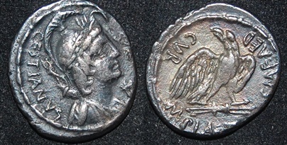 RR  Plaetorius Cest 67 BC AR Den Helmtd Diety quiv cornuc S-C Eagle tbolt S 349 Cr 409-1 VF O-R.jpg