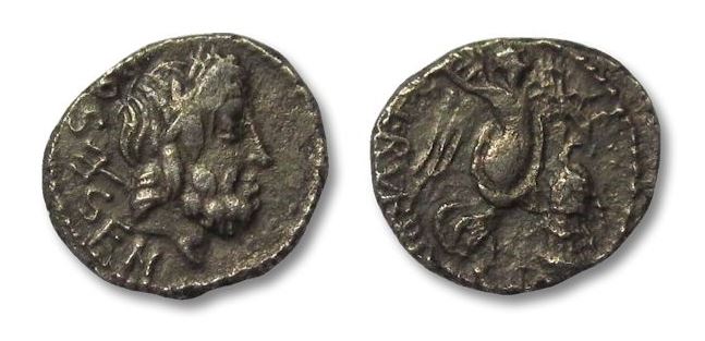 RR Rubrius AR Quinarius Donnsenus 87 BC Neptune Victory alter snake Aesculapius S261 Cr 348-4.JPG