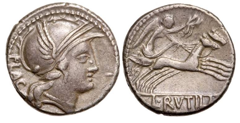 RR Rutilius Flaccus 77 BCE AR Den Roma Victory wreath biga Craw 387-1.JPG