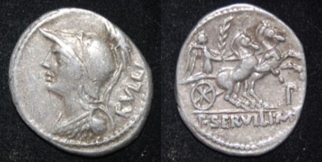 RR Servius Rullus 100 BCE AR Den Minerva Victory Biga S 207 Cr 328-1 Left.jpg