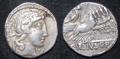 RR Vibius Pansa 90 BCE AR Den Apollo Minerva Quadriga Sear 242 Cr 345-5 Obv-Rev.jpg