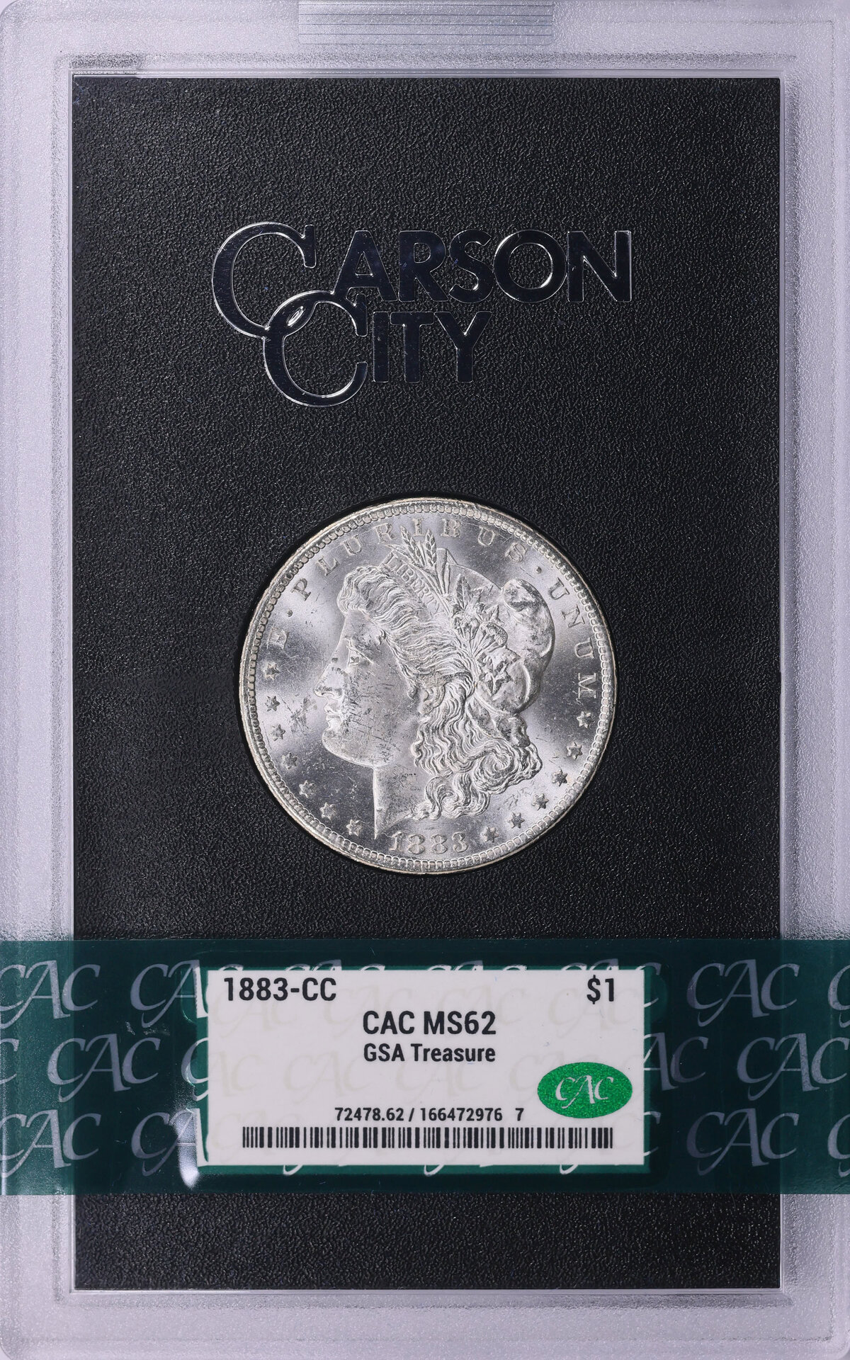 S$1 1883-CC MS62 CACG GSA Hard Pack 72478.62_166472976 7 Obv Slab.jpg