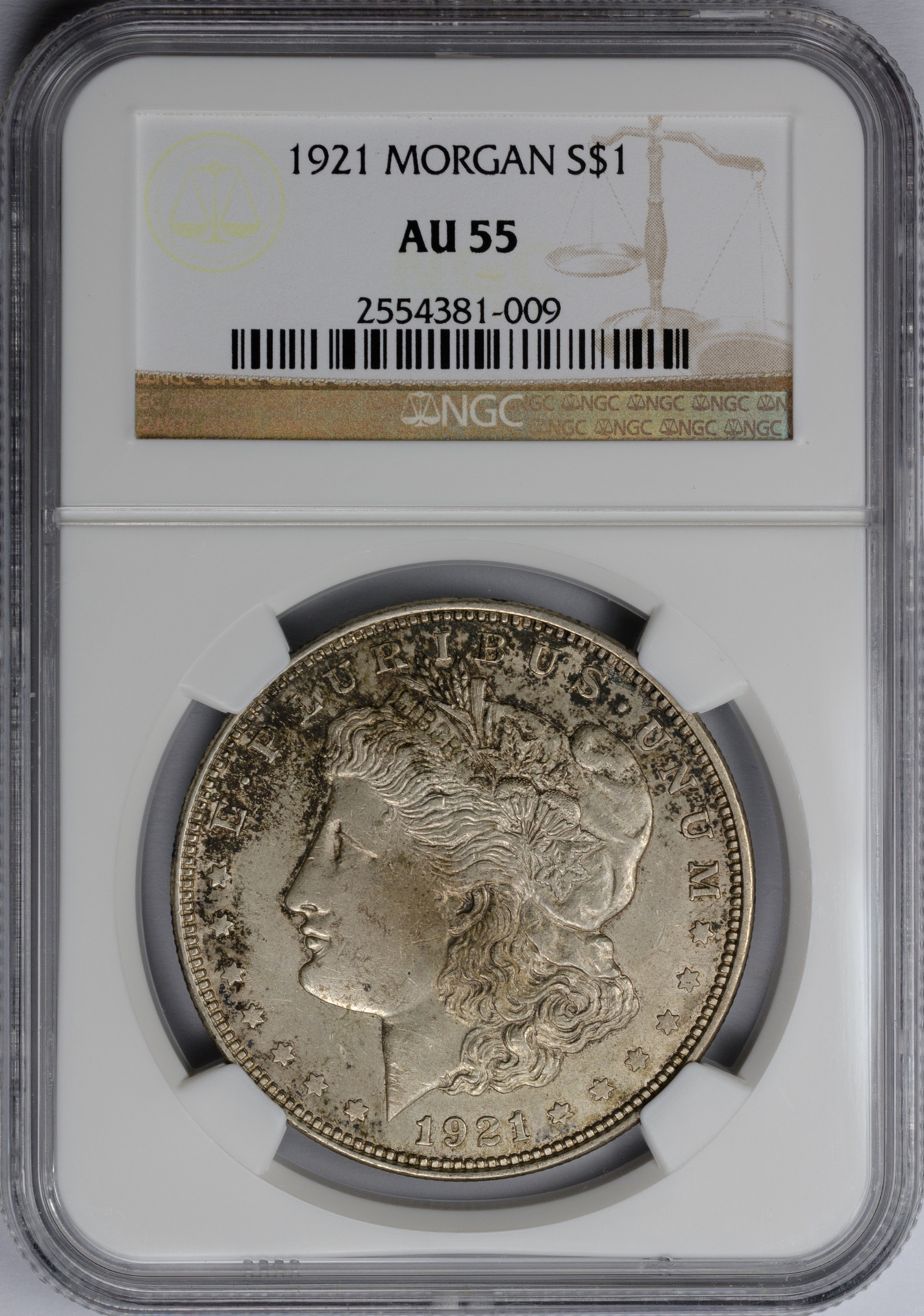 S$1 1921 MORGAN Obv Slab AU55.jpg