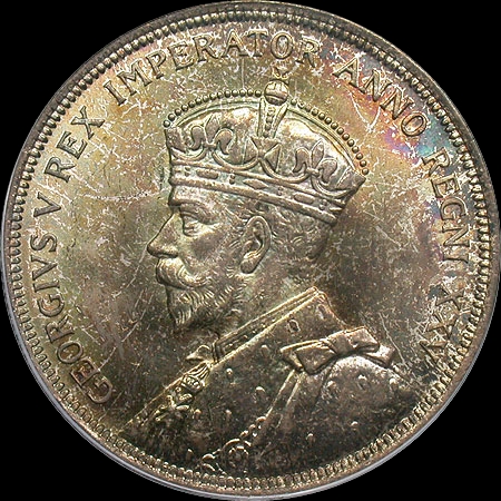 S$1 Canada 1935 MS66 PCGS Colorful Pastel Toning-Obv CU.jpg