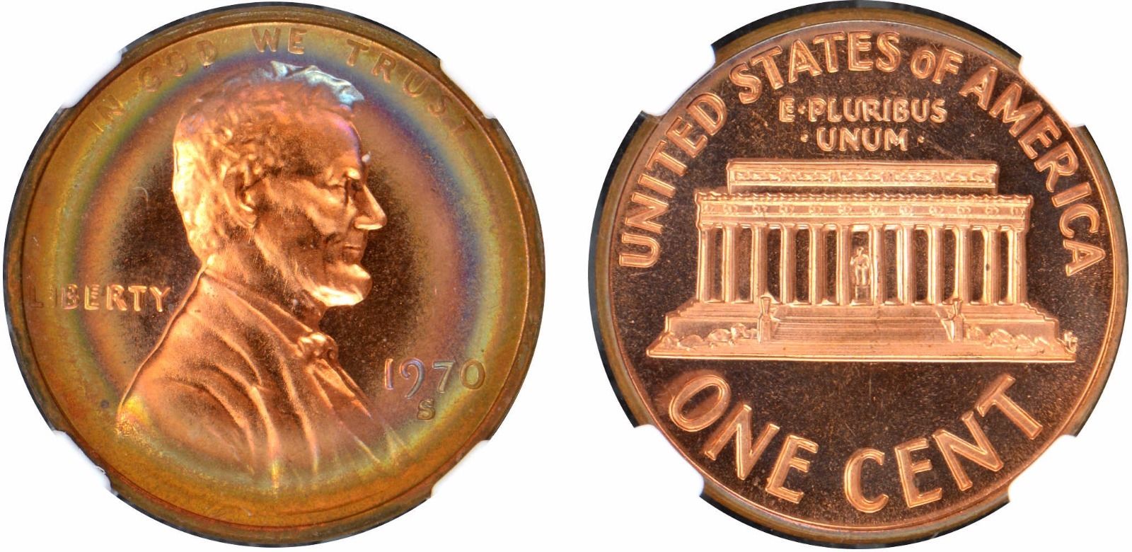 1970S Lincoln Cent NGC PR67RB Penny Proof Monster Rainbow Toned Color