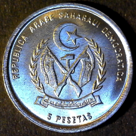 Saharawi Arab Democratic Republic 5 Pesetas 1992 obverse 40pct.jpg