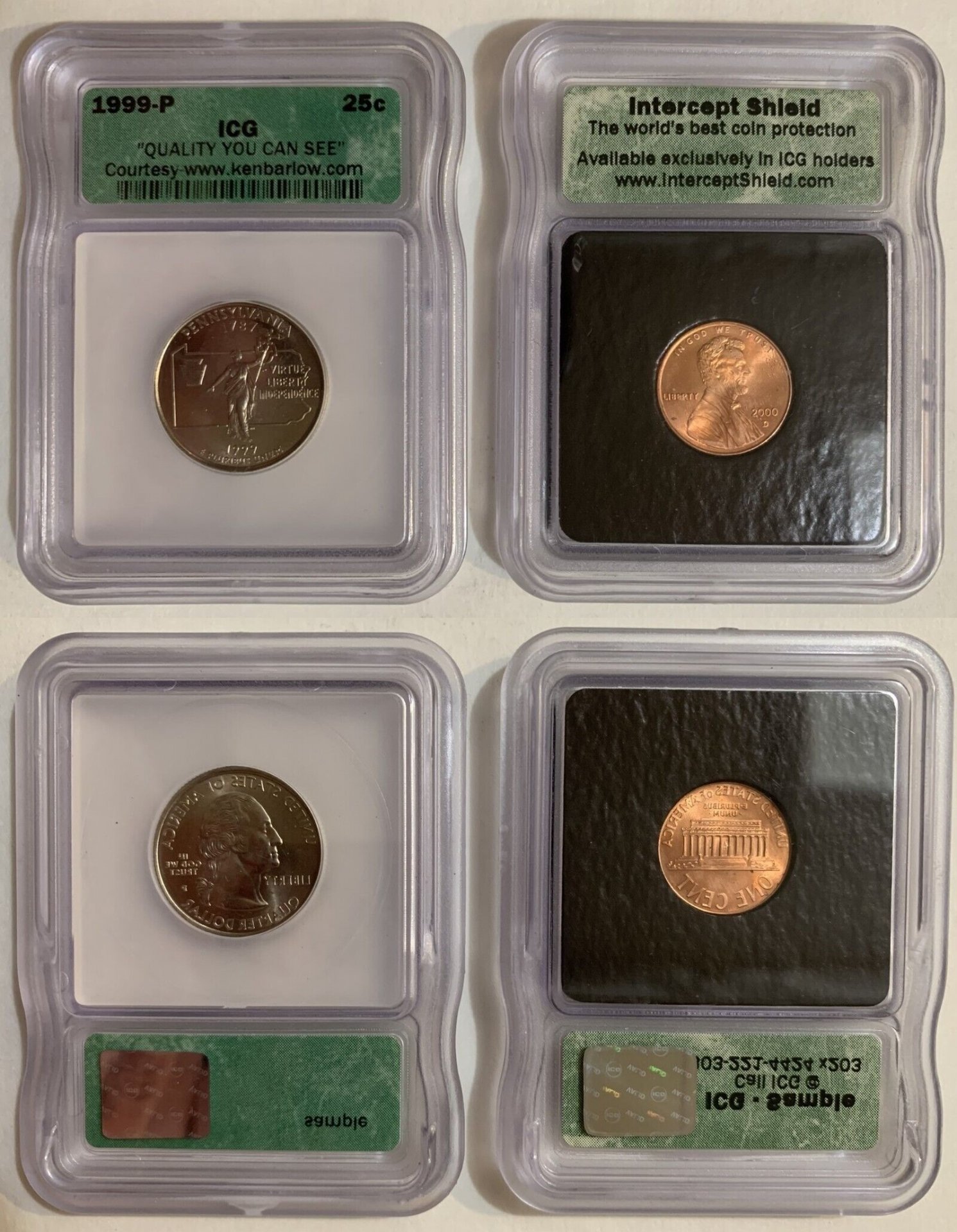 Sample Slab - 2 ICG samples - 2000-D cent and 1999-P Pennsylvania quarter 1-vert.jpg