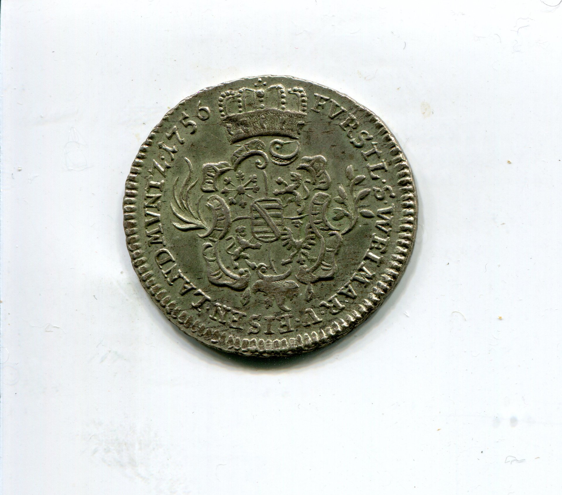 Saxe-Weimar-Eisen Ernst Aug Constantin One third Taler 1756 LD rev 452.jpg