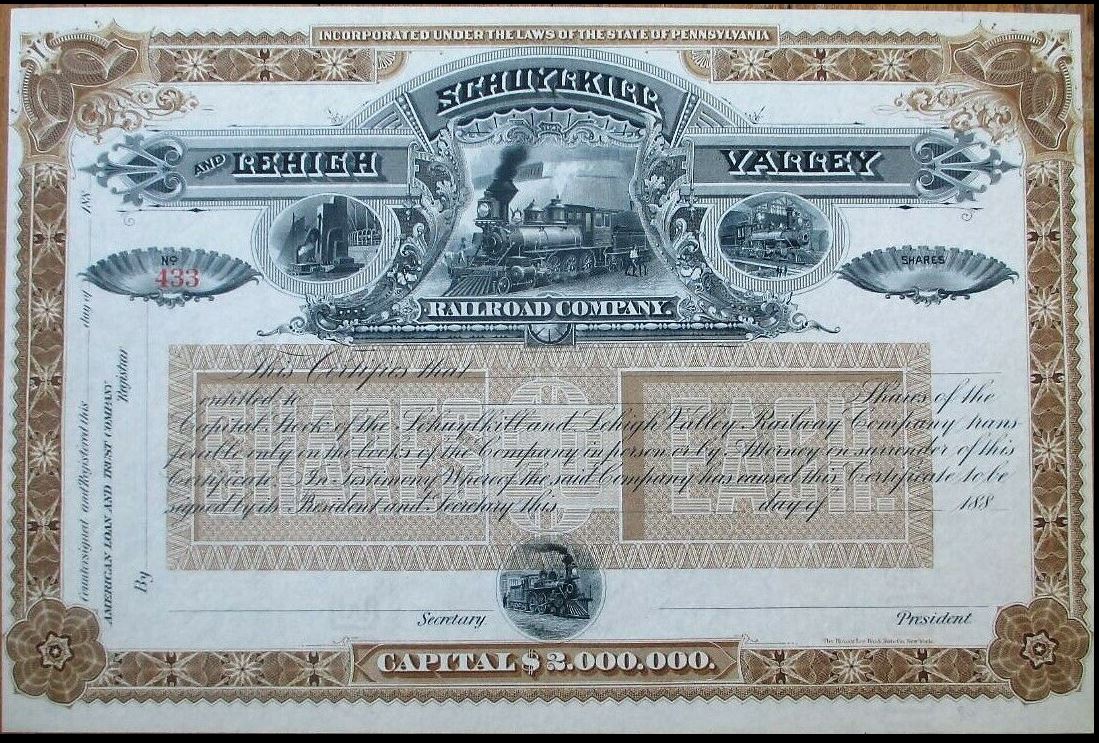 Schuylkill & Lehigh Valley Railroad Co. 1880 Stock Certificate.JPG