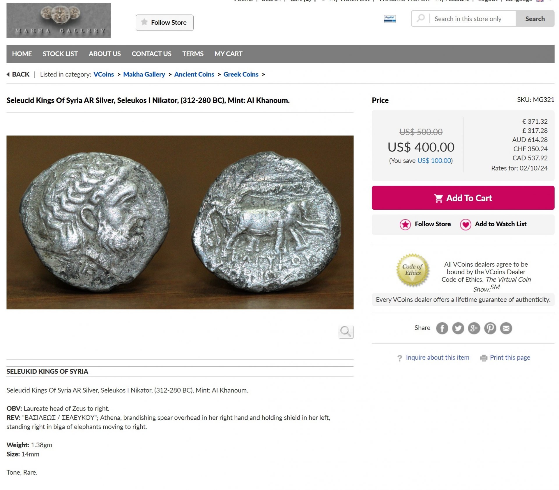 Seleucid Kings Of Syria AR Silver, Seleukos I Nikator, (312-280 BC), _ - www.vcoins.com.jpg