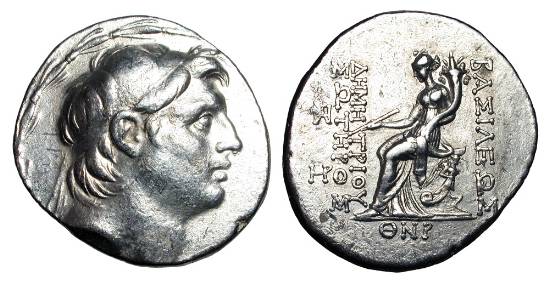 Seleukid Kingdom Demetrios I soter tet Tyche w sceptre and cornucopia.jpg