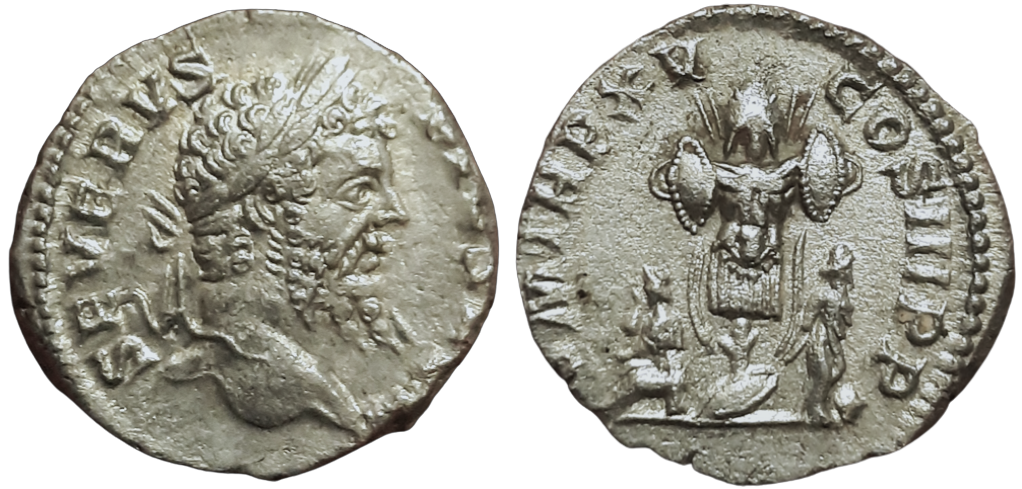 Septimius Severus denarius Trophy Captives Standing.png