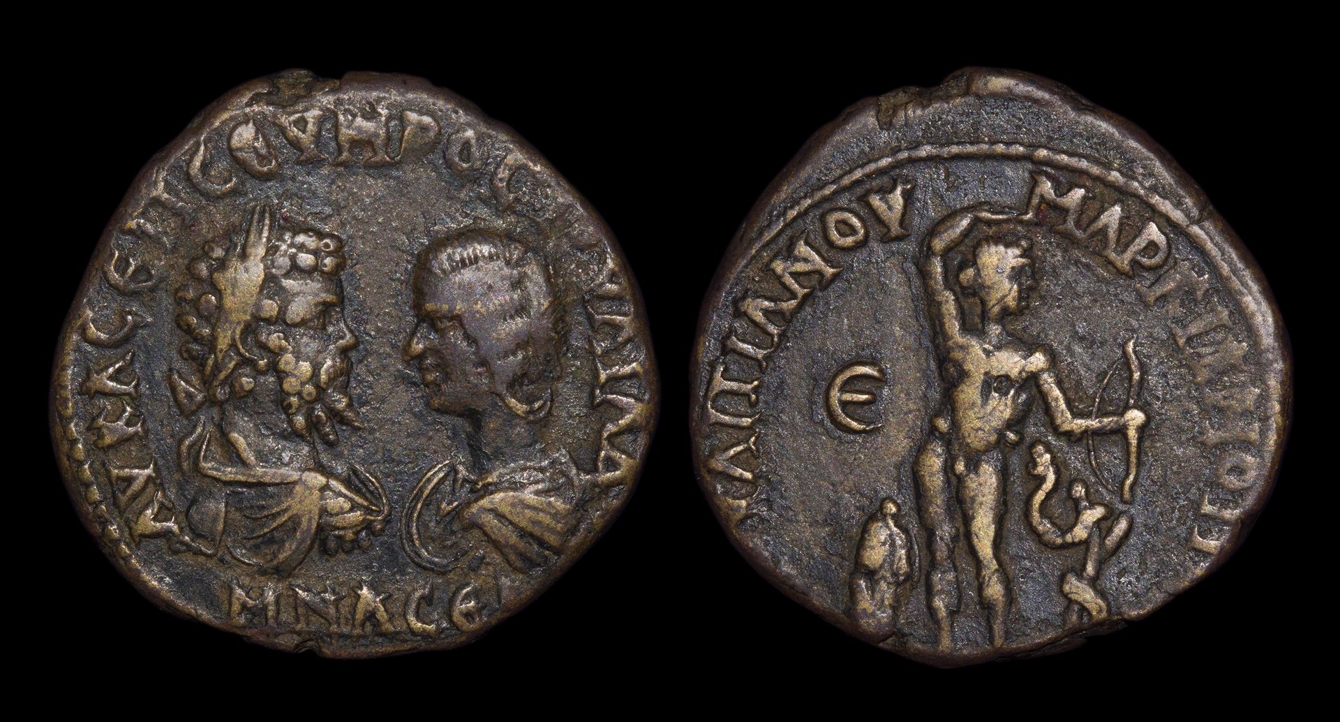 Septimius Severus with Domna - Moesia Marcianopolis Apollo 1925.jpg