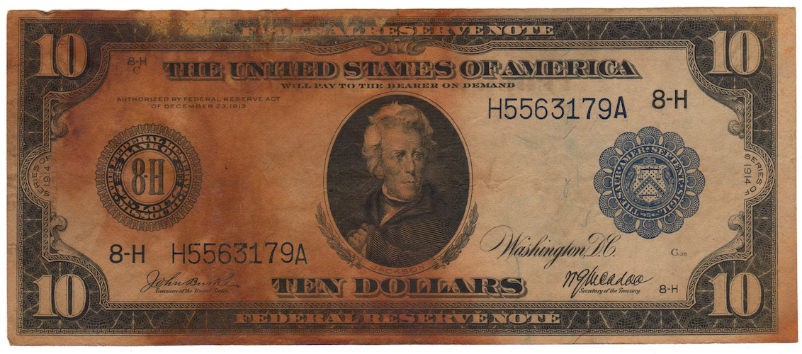 Series 1914 10 Dollar Federal Reserve Note St. Louis H5563179A - Front.jpg