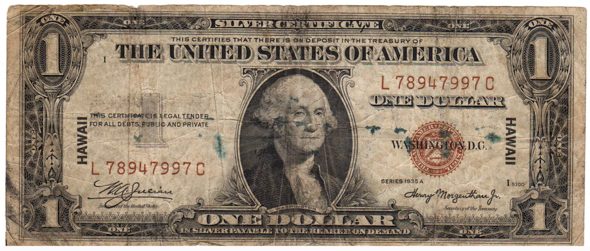 Series 1935A 1 Dollar Hawaii Silver Certificate L78947997C - Front.jpg