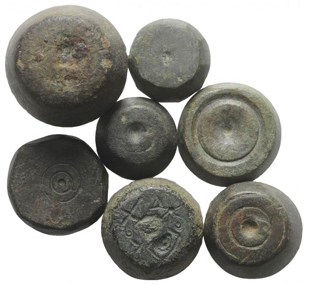 Seven Byzantine Bronze Commercial Weights BFI 5.24.20.jpg