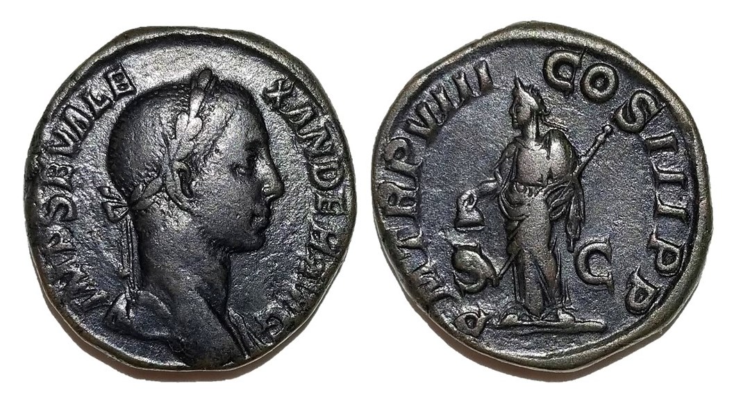 Severus Alexander PM TRP VIII COS III P P S C Libertas Sestertius.jpg