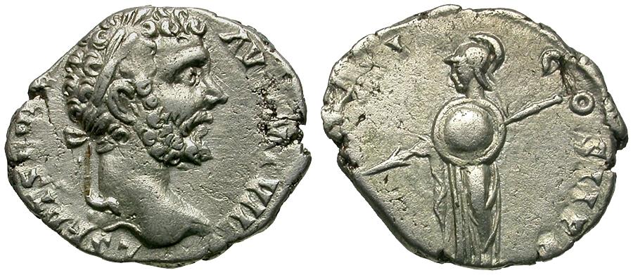 Severus P M TR P IIII COS II P P Minerva denarius.jpg
