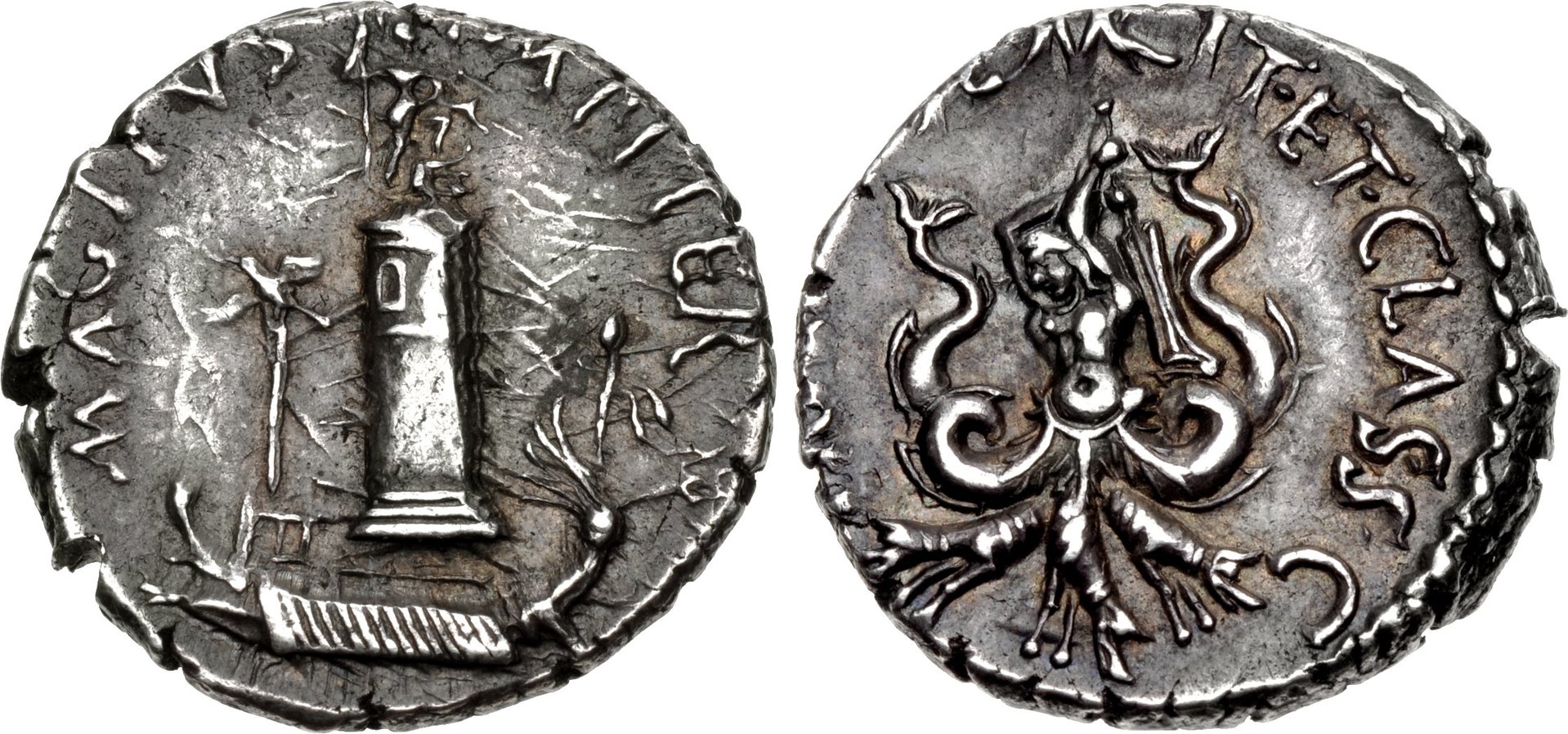 Sextus Pompey Pharos of Messana Denarius CNG 2013.jpg
