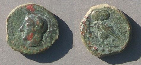 Sicily Kamarina AE 15mm 3.4g 420-405 BCE Athena Owl Lizard 3 dots Sear Gk 1063.JPG