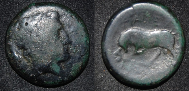 Sicily Messana Mamertini 288-278 BCE AE 28 16-8g Ares - Bull Butting.jpg