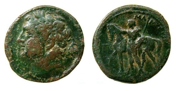 Sicily Messana Mamertinoi 211-208 BCE AE Pentonkion Male Head Horseman.JPG