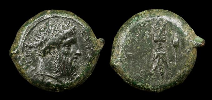 Sicily Syracuse Timoleon Third Deocracy 344-317 BCE AE Hemidrachm Zeus Thundrbolt.JPG