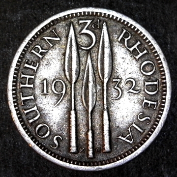 Southern Rhodesia 3 Pence 1932 obverse 30pct.jpg