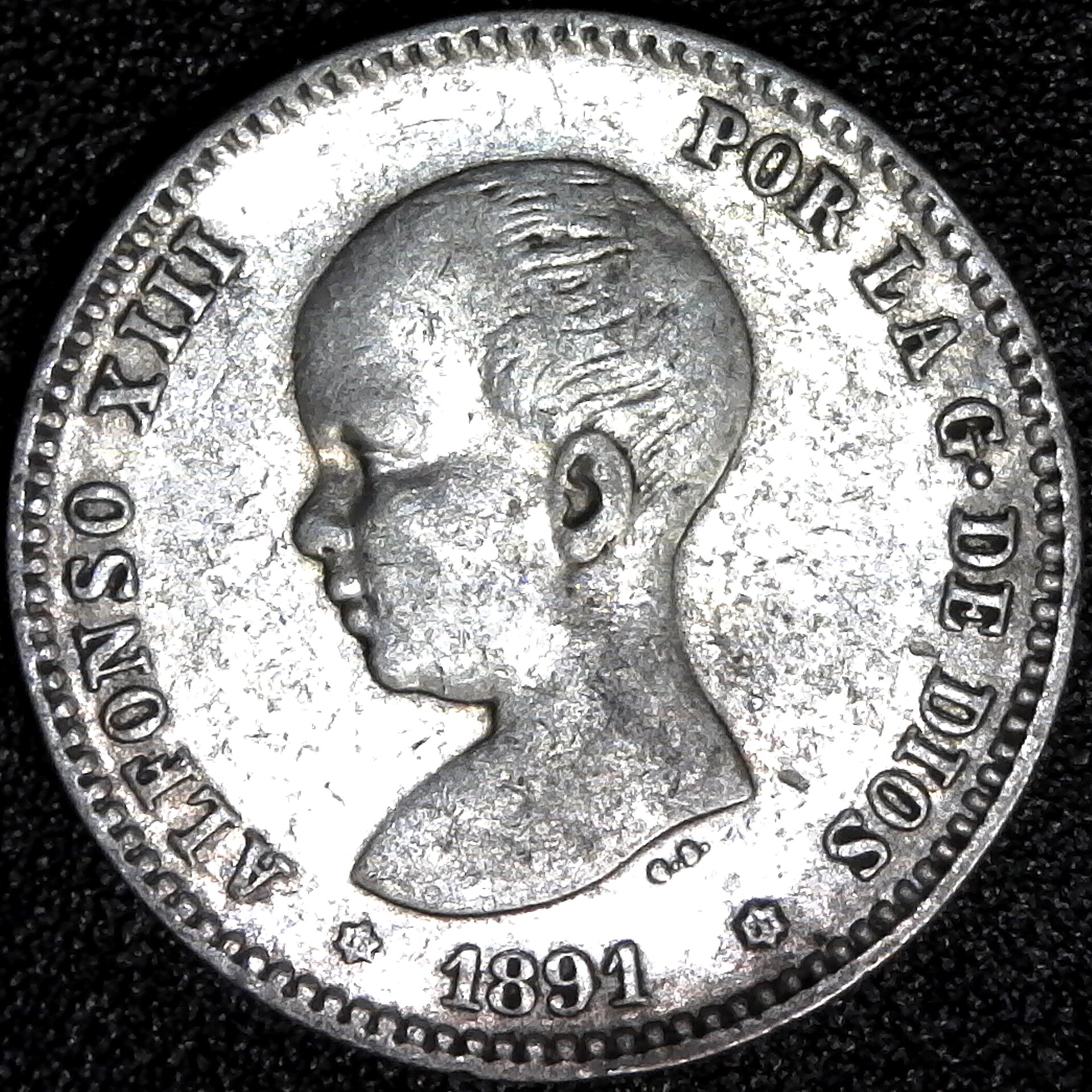 SPAIN - 1891 (91) - 1 PESETA - K691 obv b.jpg