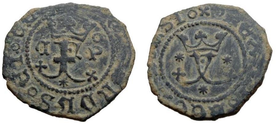 Spain - Ferdinand and Isabella AE Blanca - Granada mint 1469-1504 CE Obv-Rev.JPG