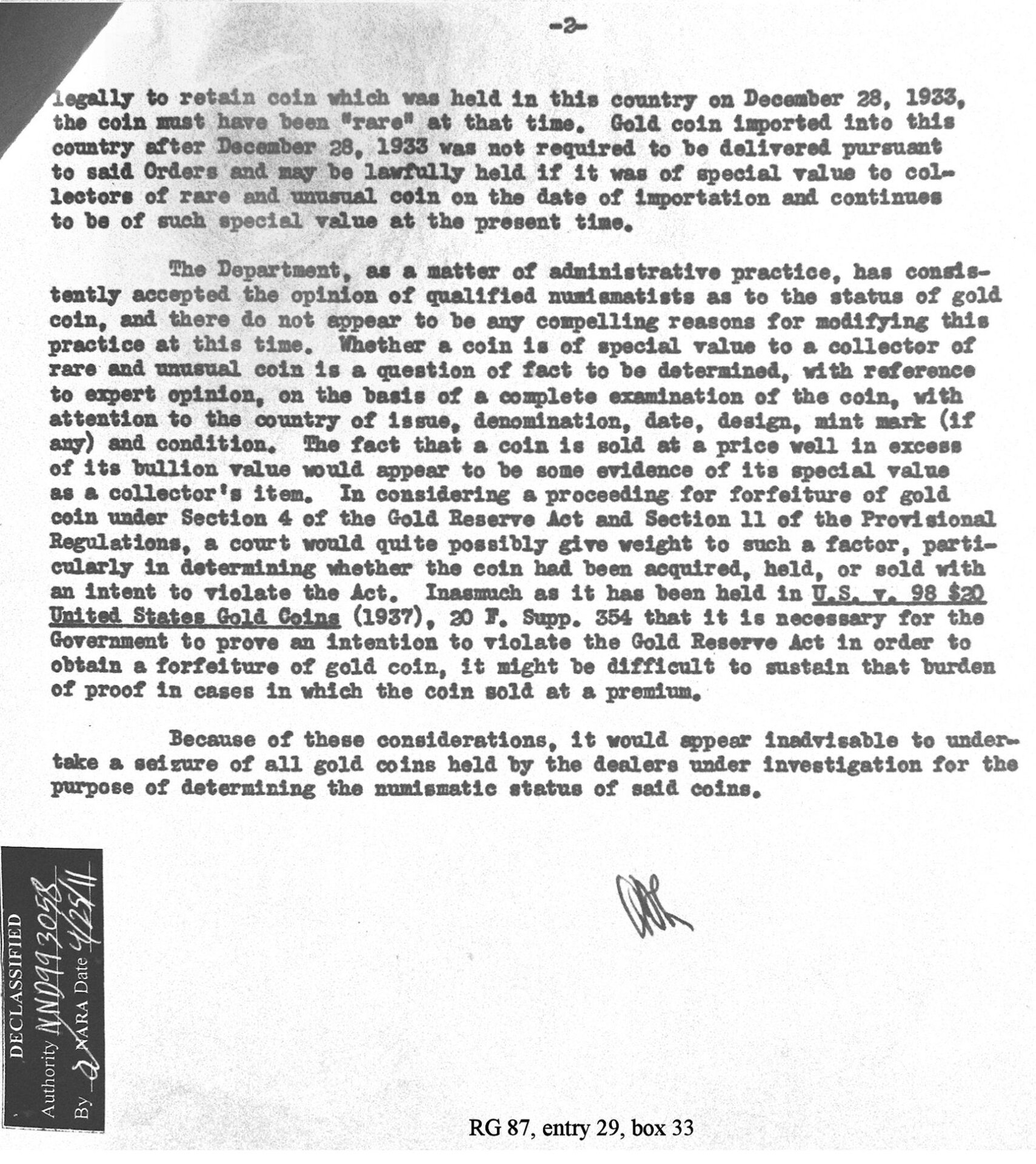 SS Memo Regarding Sale Of Gold Coins and 1934 GRA2.jpg