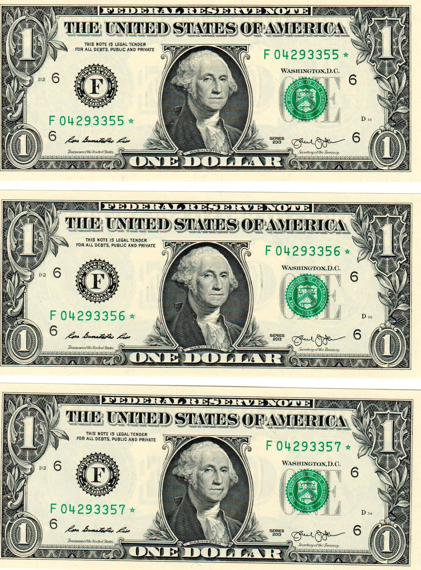 ✯ STAR NOTES w/ MULTIPLE ERROR SEQUENTIAL $1 Dollar UNC CRISP from BEP 5 FIVE 