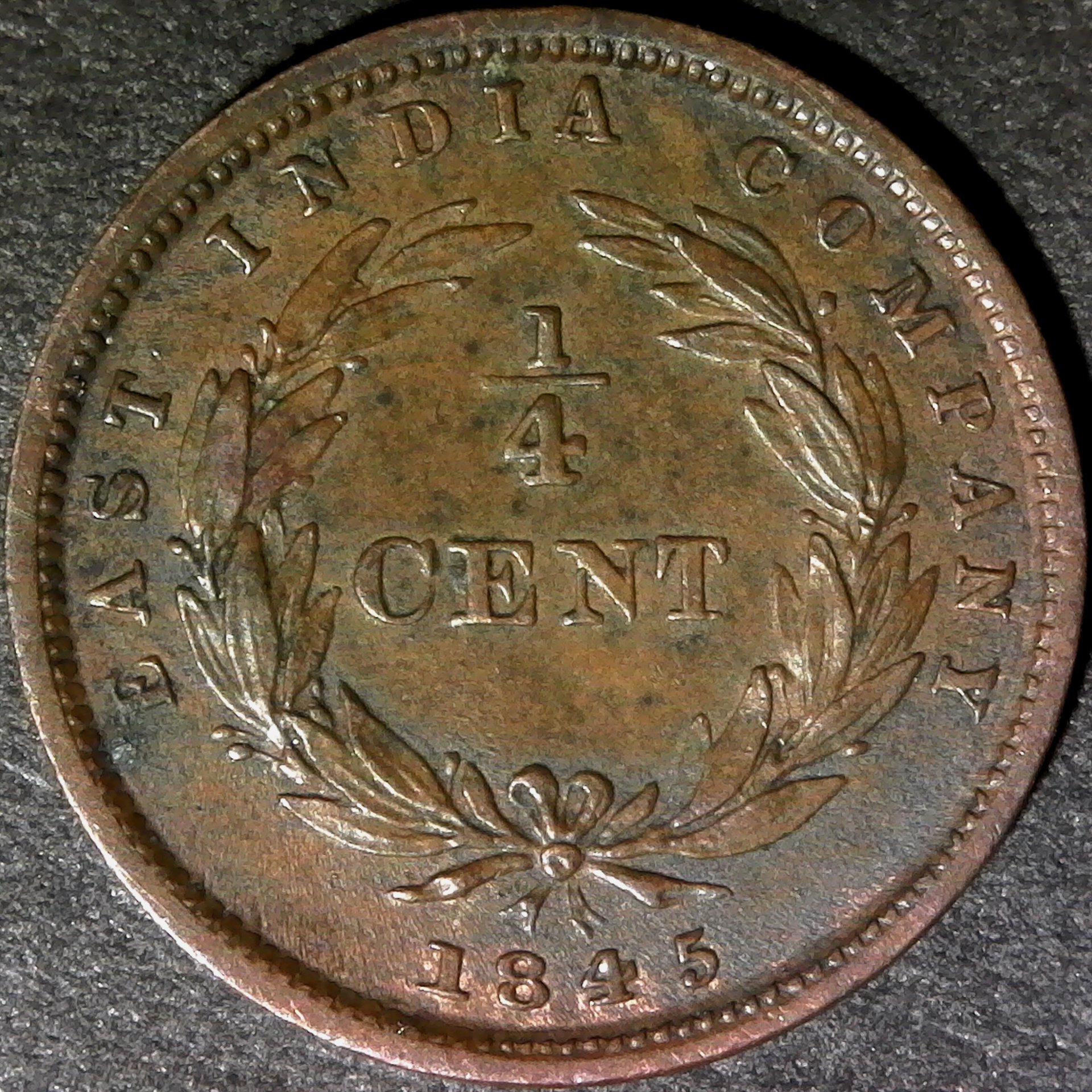 Straits Settlements Quarter Cent 1845 obv less 5.jpg