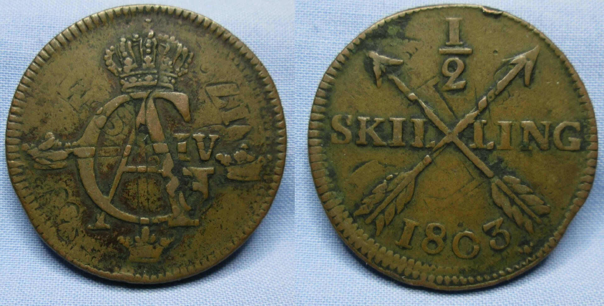 Sweden - 1803 Half Skilling over 1760s Or Mar 2021a.jpg