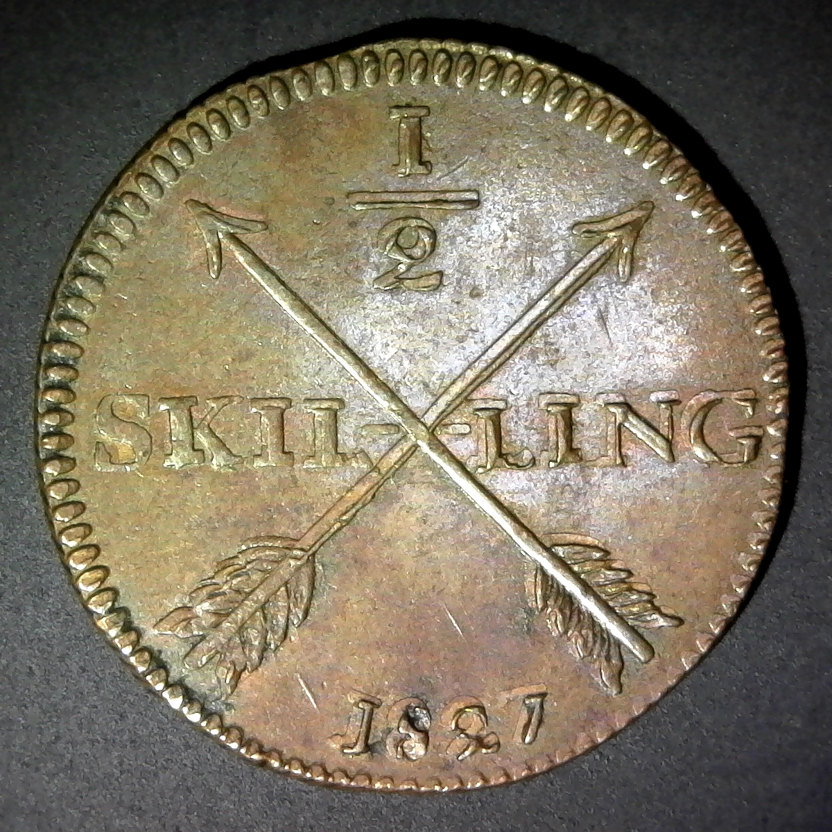 Sweden Half Skilling 1827 obv.jpg