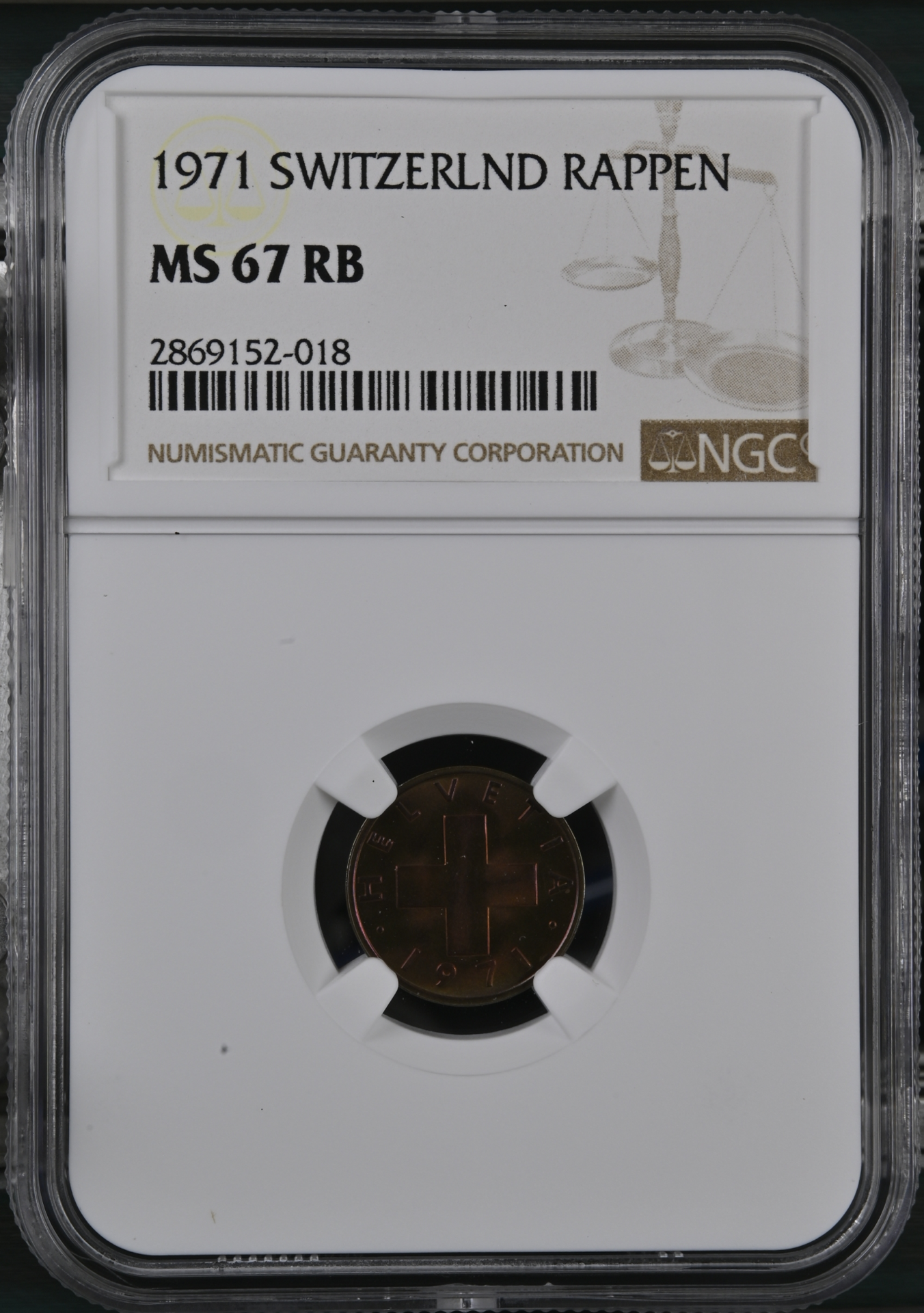 Switzerland - 1971 1 Rappen NGC MS67RB NGC Cert.png