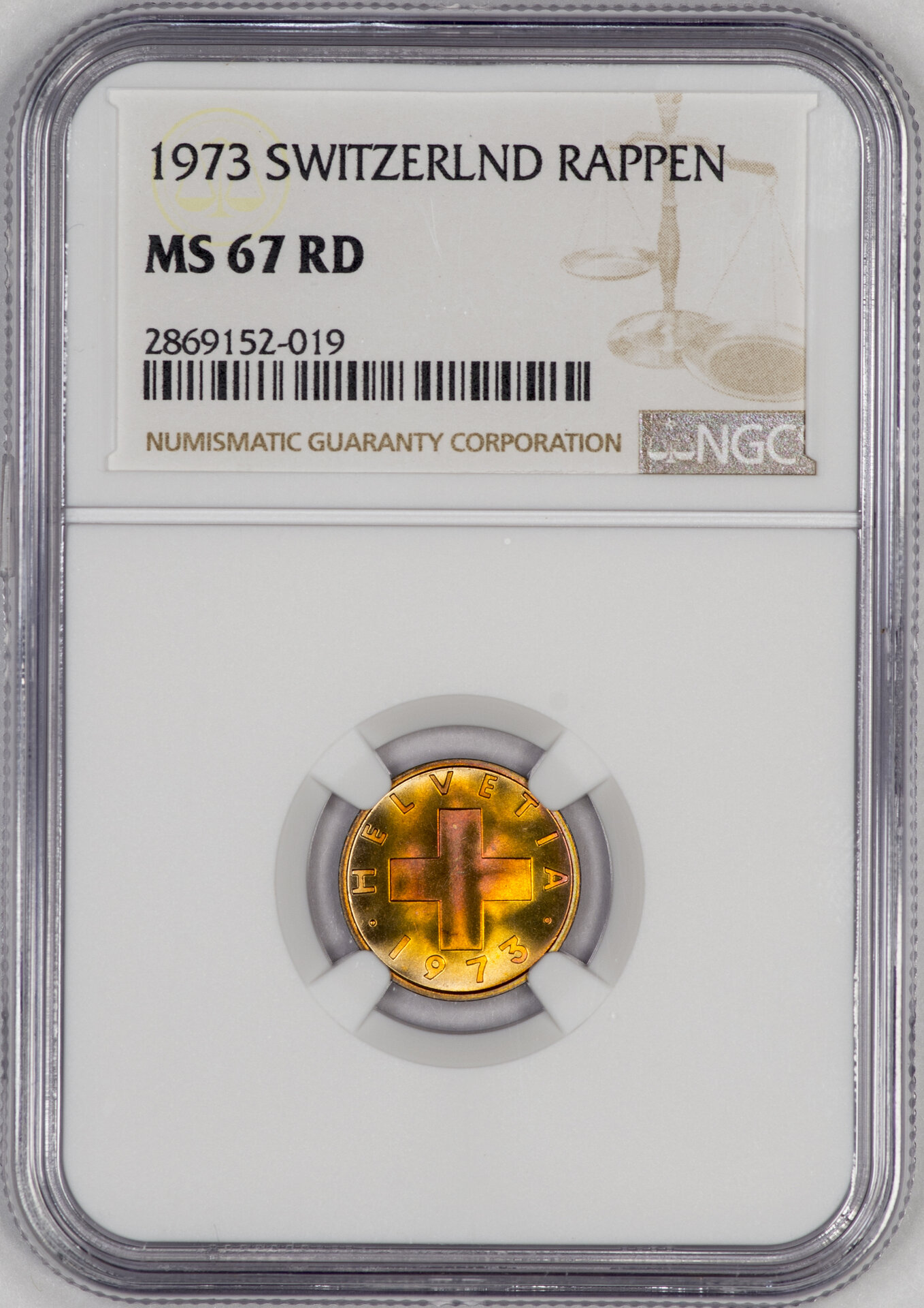 Switzerland - 1973 1 Rappen NGC MS67RD Slab - Obverse.jpg