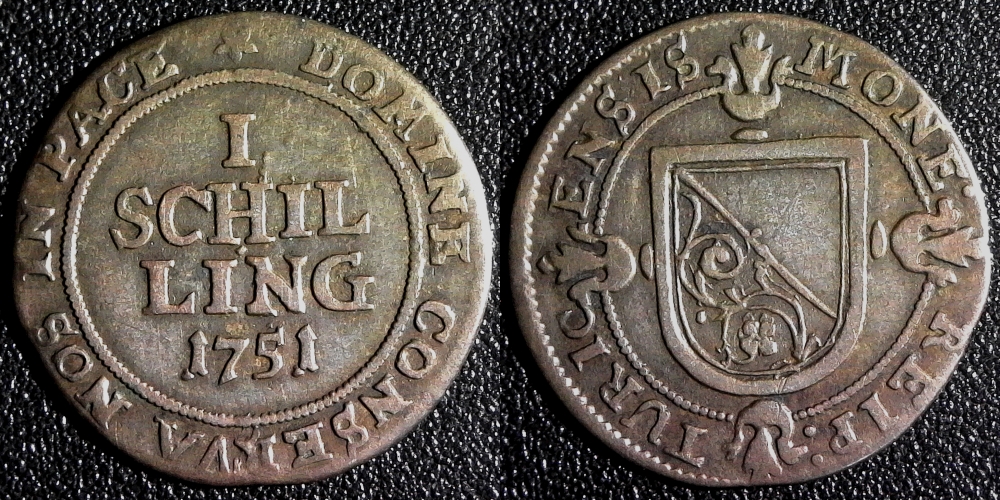Switzerland Swiss Cantons Zurich City; Schilling 1751 KM148 rev-side.jpg
