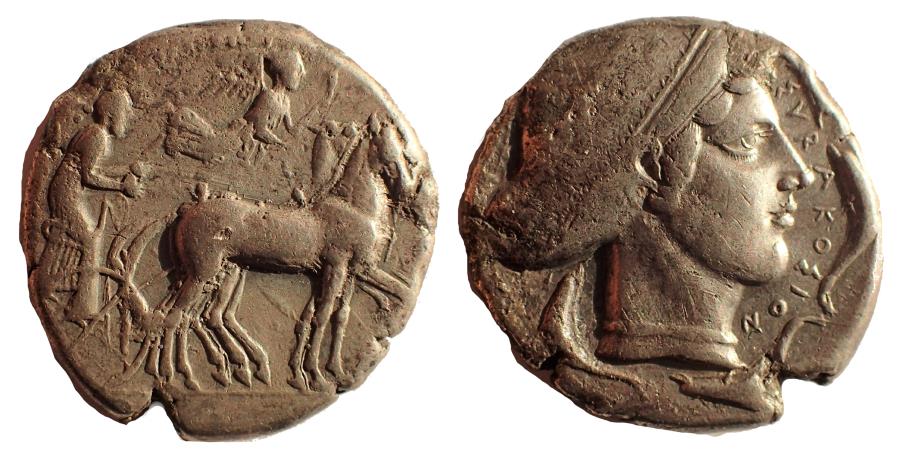 Syracuse Tetradrachm, 466-405 BCE, 17.3 grams, c. 460 BCE, purchase VCoins.jpg