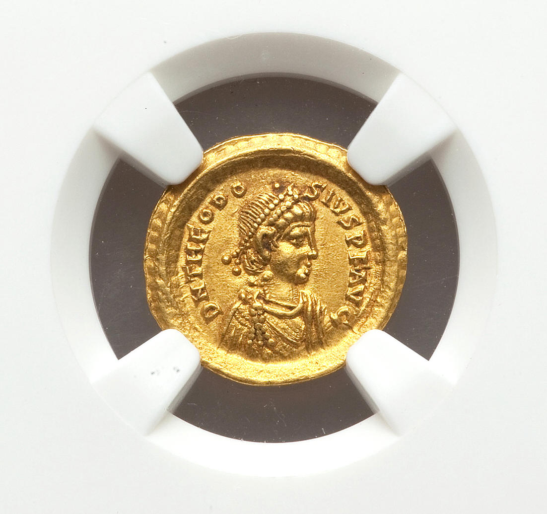 Theodosius II tremissis, obv., image.jpg