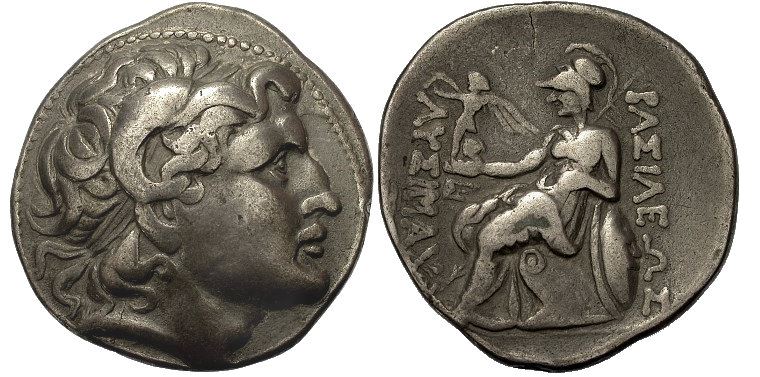 Thrace -Lysimachos AR drachm 305-281 BCE RARE Alexander head-Ammon horns - rev Lysimachos Athena.JPG