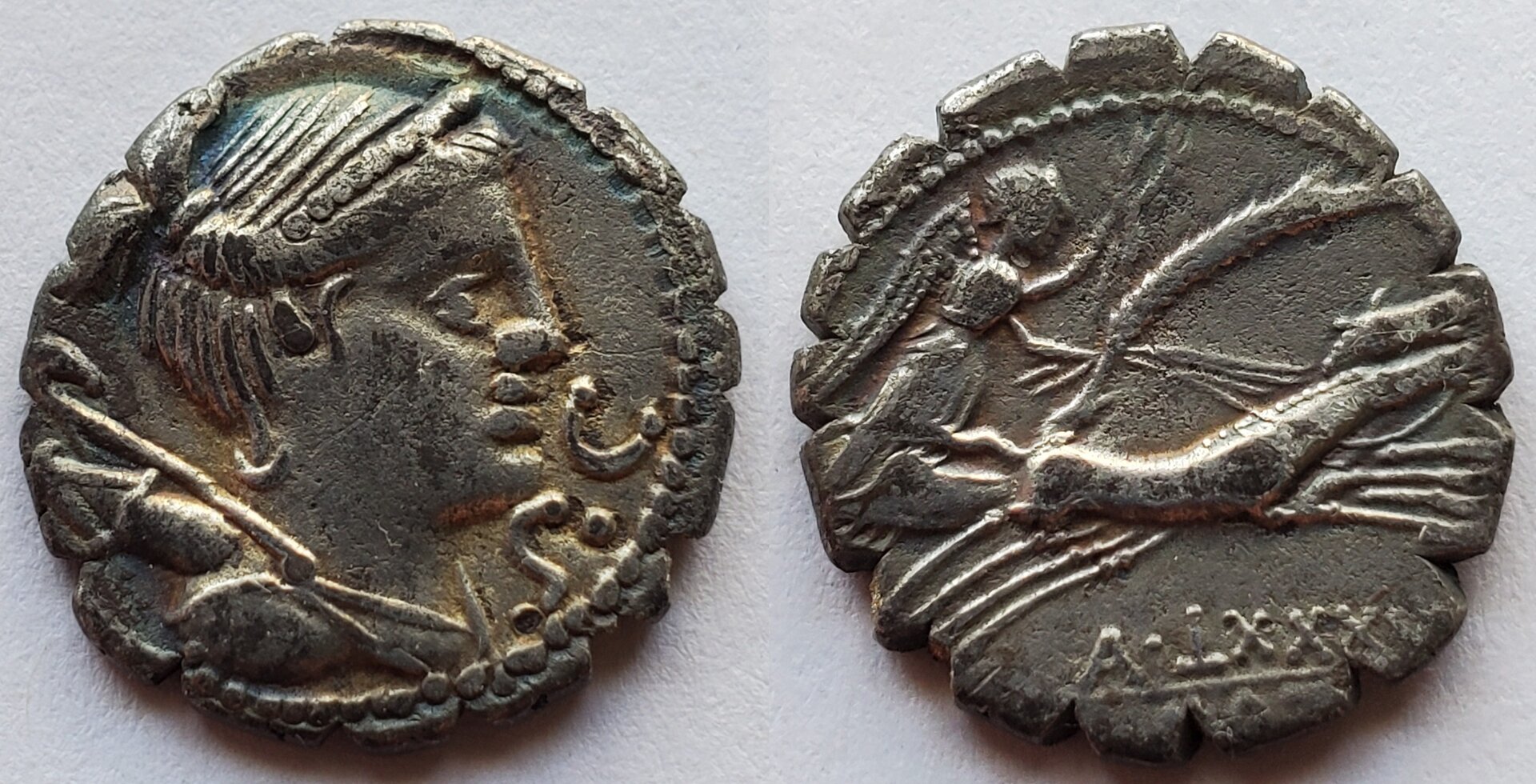 Tiberius Claudius Nero AR denarius 79 BC Diana Biga Tiberius grandfather.jpg