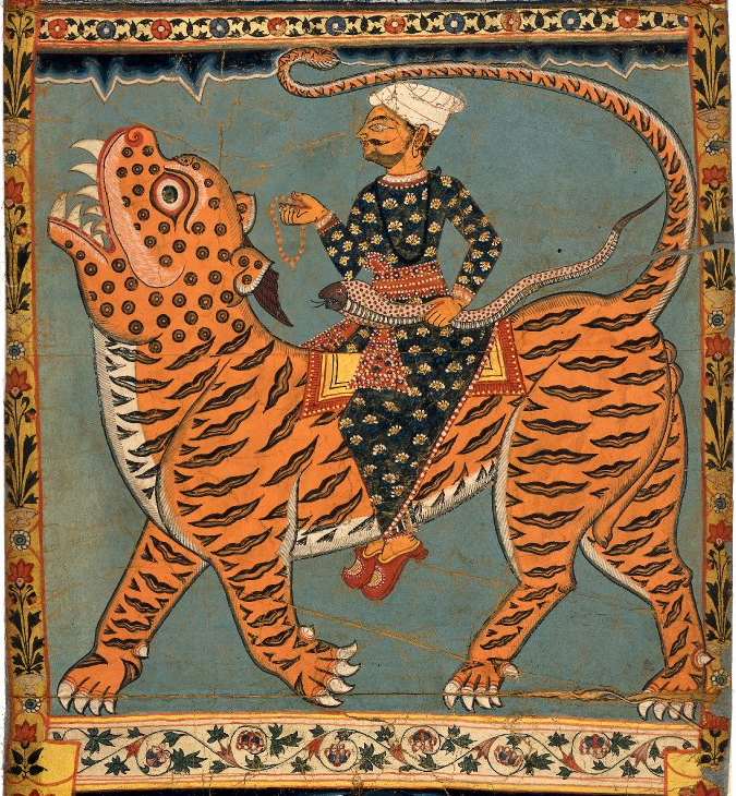 Tipu Sultan on tiger part of Gazi 'pata' painted scroll c.1800.jpg