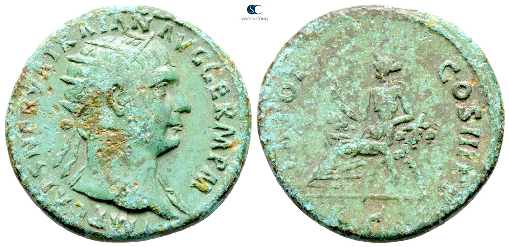 Trajan (98-117) - AE Dupondius - 28mm. 12.58g RIC 428 Abundantia nice aqua patina Savoca.jpg