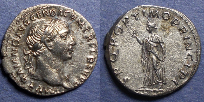 Trajan - 98-117 - AR Denarius - 18mm, 3.12g RSC 457 SPQR OPTIMO PRINCIPI VF plus .jpg