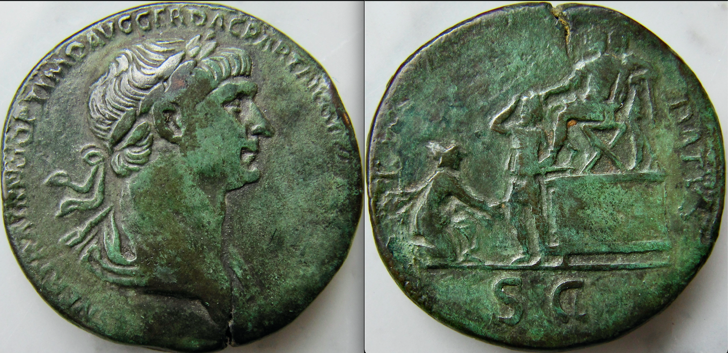 Trajan Sestertius Emperor greet King on Podium - OBV:REV - VGP - 2021.png